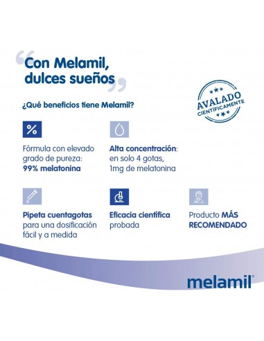 Humana Melamil, Melatonina Al 99%, Ayuda A Conciliar El Sueño, Complemento  Alimenticio En Gotas para Niños Y Adultos, 30 ml
